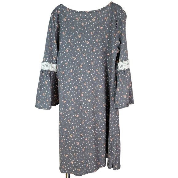 Children's Place Girls Floral Dress Gray Pink Size 10 Large Bell Sleeves Shift - Picture 4 of 6